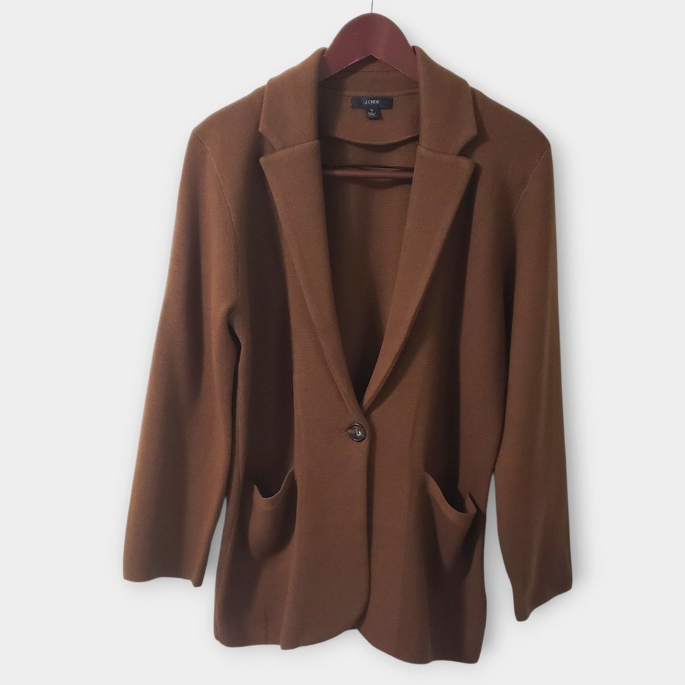 J.Crew Cecile Sweater Blazer Brown Merino Wool Blend Cardigan Jacket BF013 Small